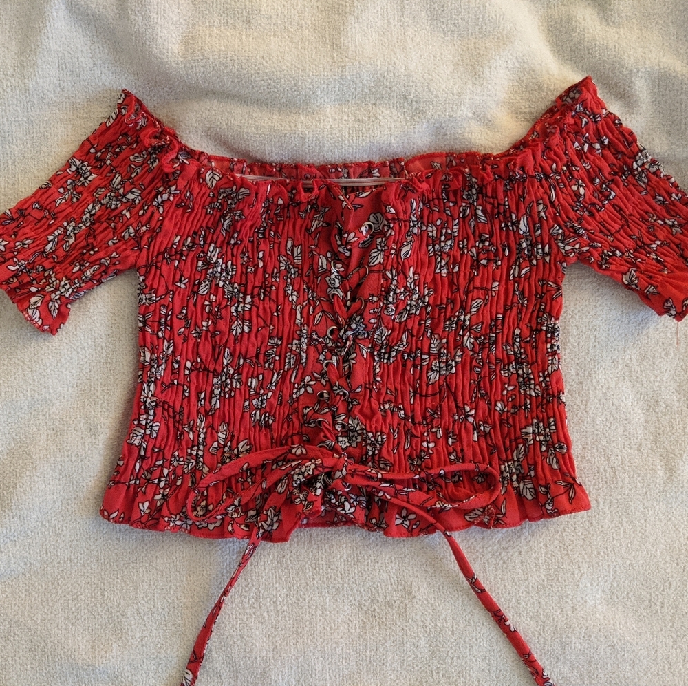 Off The Shoulder Floral Crop Top